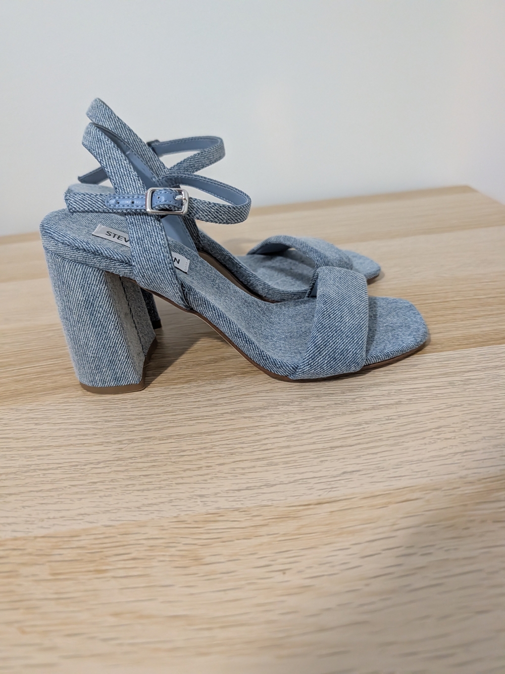 Steve Madden Light Blue Denim Block Heel Sandals
